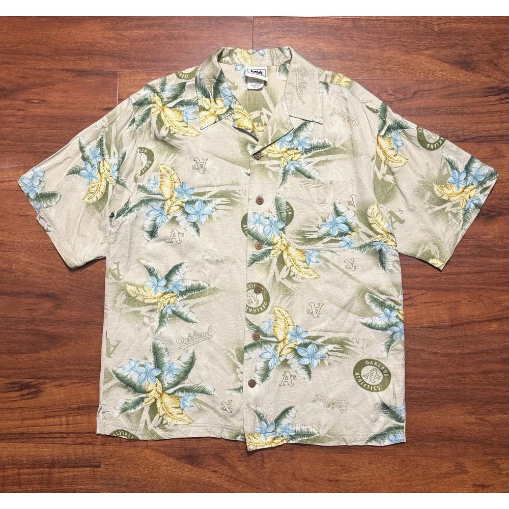 Lee Sport Oakland Athletics A's Hawaiian Mens Aloha Shirt Short Sleeve Medium M